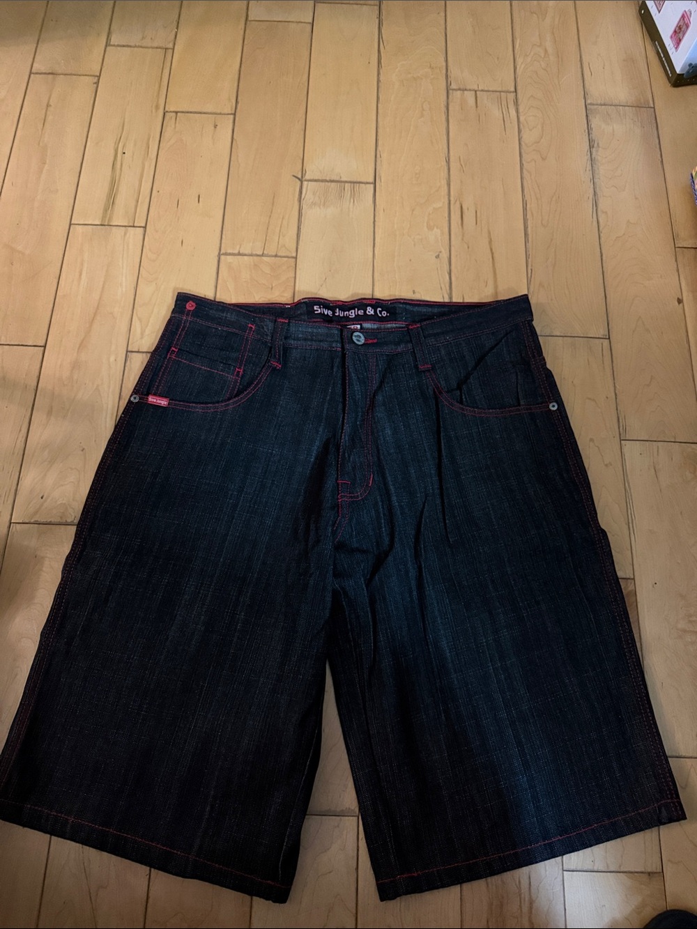 Dark Indigo Relaxed Denim Shorts with Red Stitching